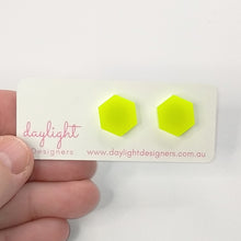 Load image into Gallery viewer, NEON HEXAGON STUDS  // 3 COLOURS AVAILABLE