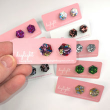 Load image into Gallery viewer, GLITTER BOMB HEXAGON STUDS  - 6 COLOURS AVAILABLE